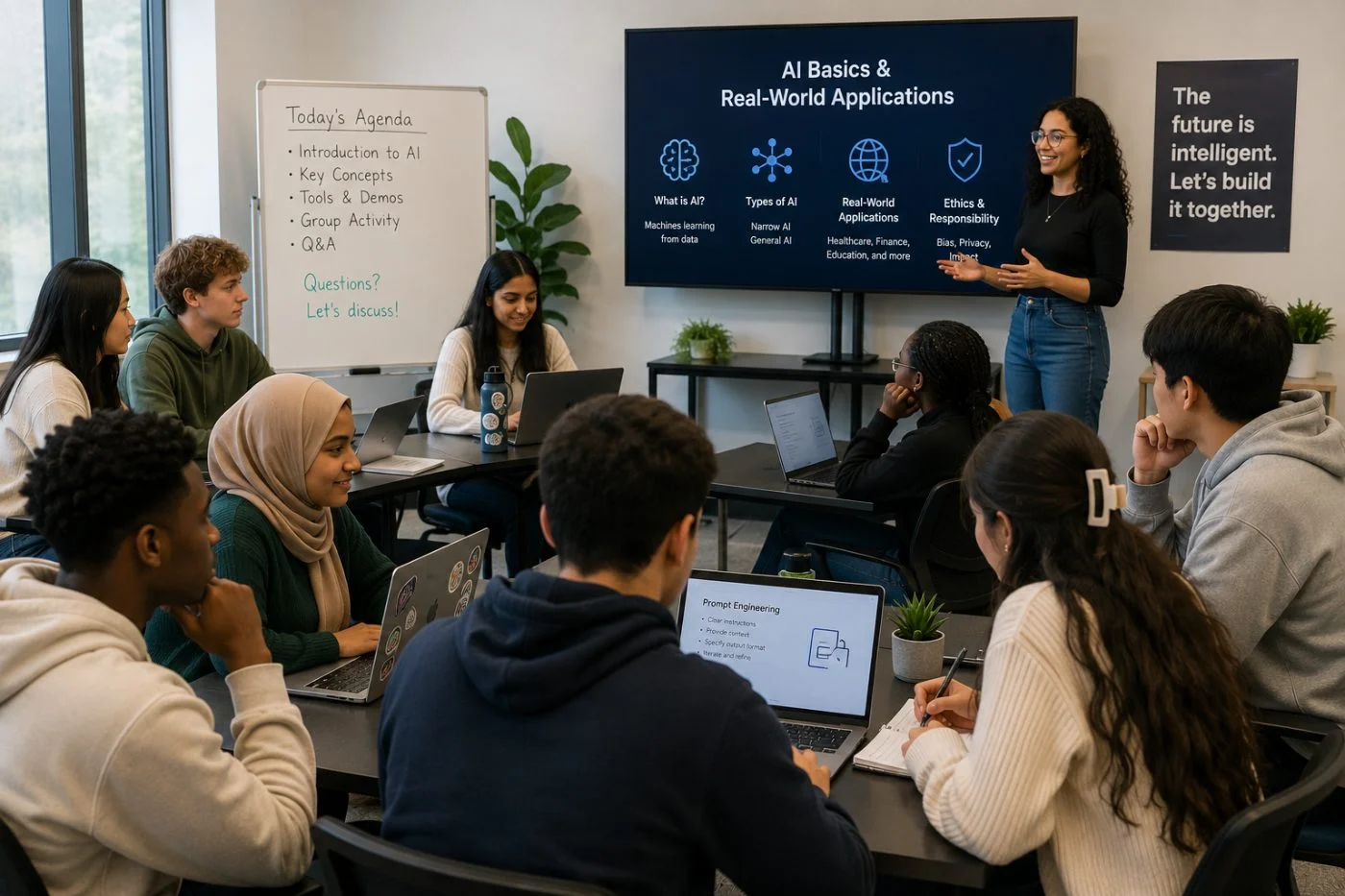 Diverse cohort of students in a training session