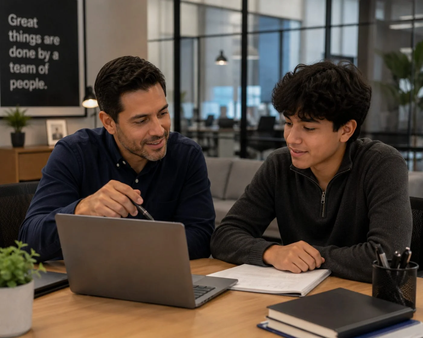 Mentor and student working together at a laptop