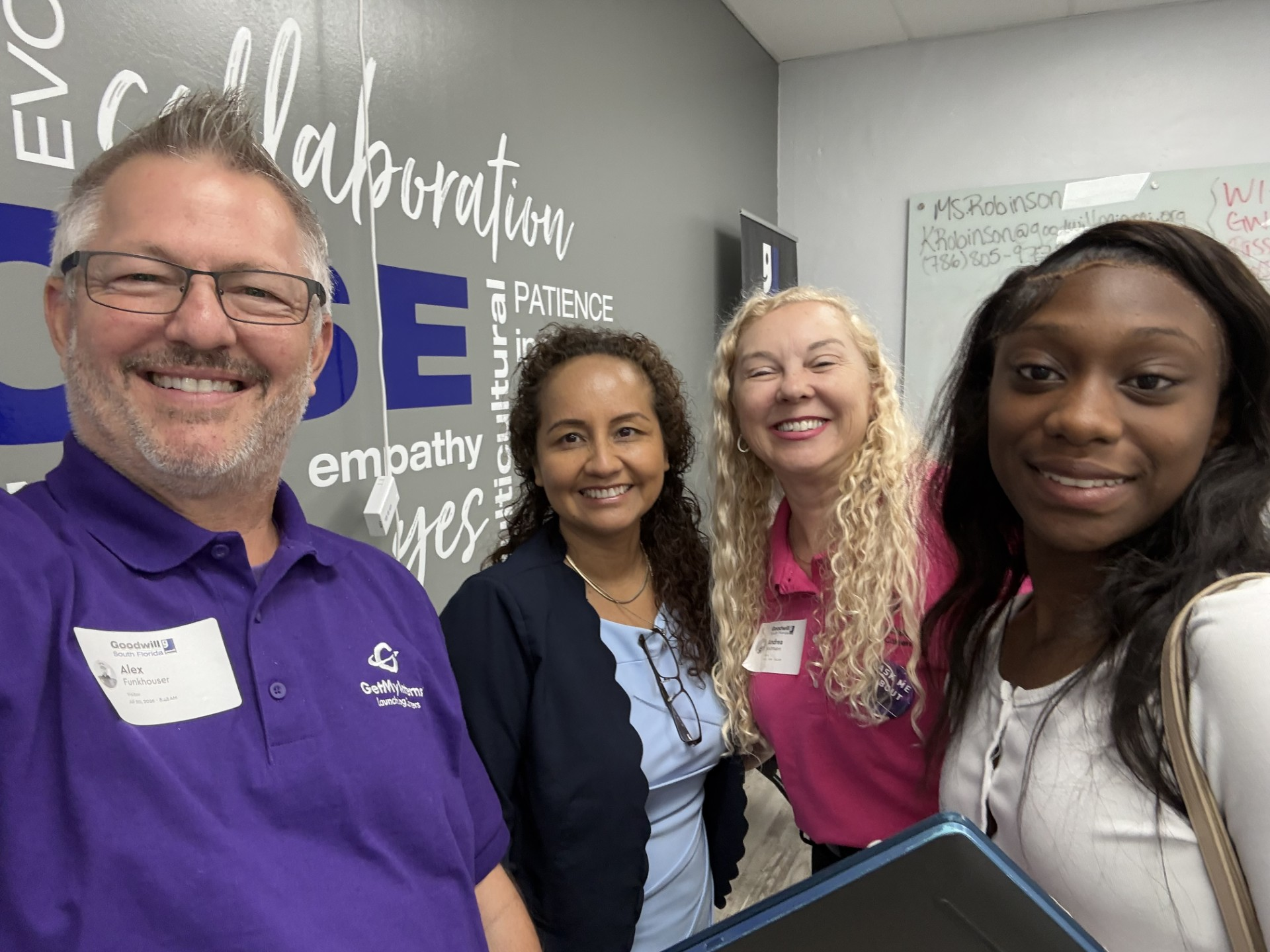 GetMyInterns staff, Goodwill South Florida partners, and a student intern together
